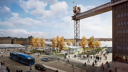 Visionsbild: Vy över Katarinahissen och Katarinaparken (Källa: White arkitekter)