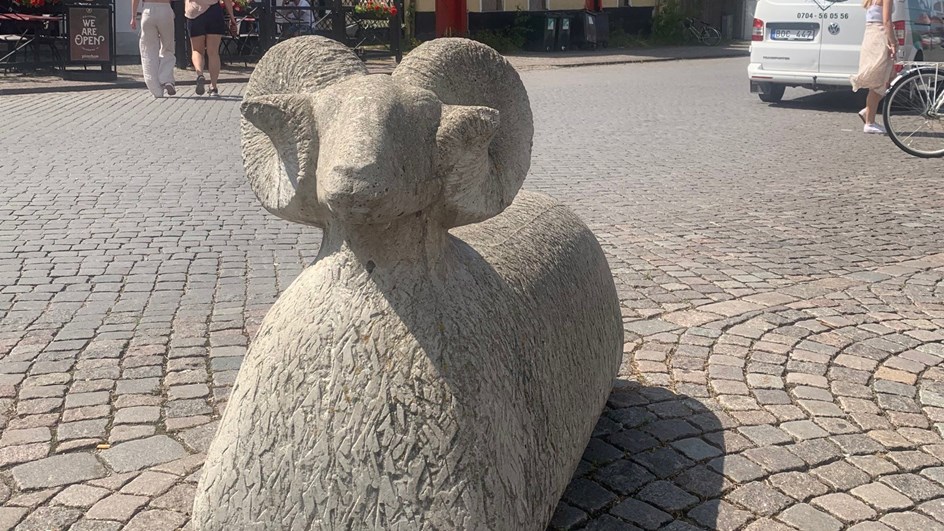 Gotlandsbaggen i betong finns på flera ställen i Visby och är ett samarbete mellan Gotlands kommun, konstnären Anders Årfelt och Skanska.
