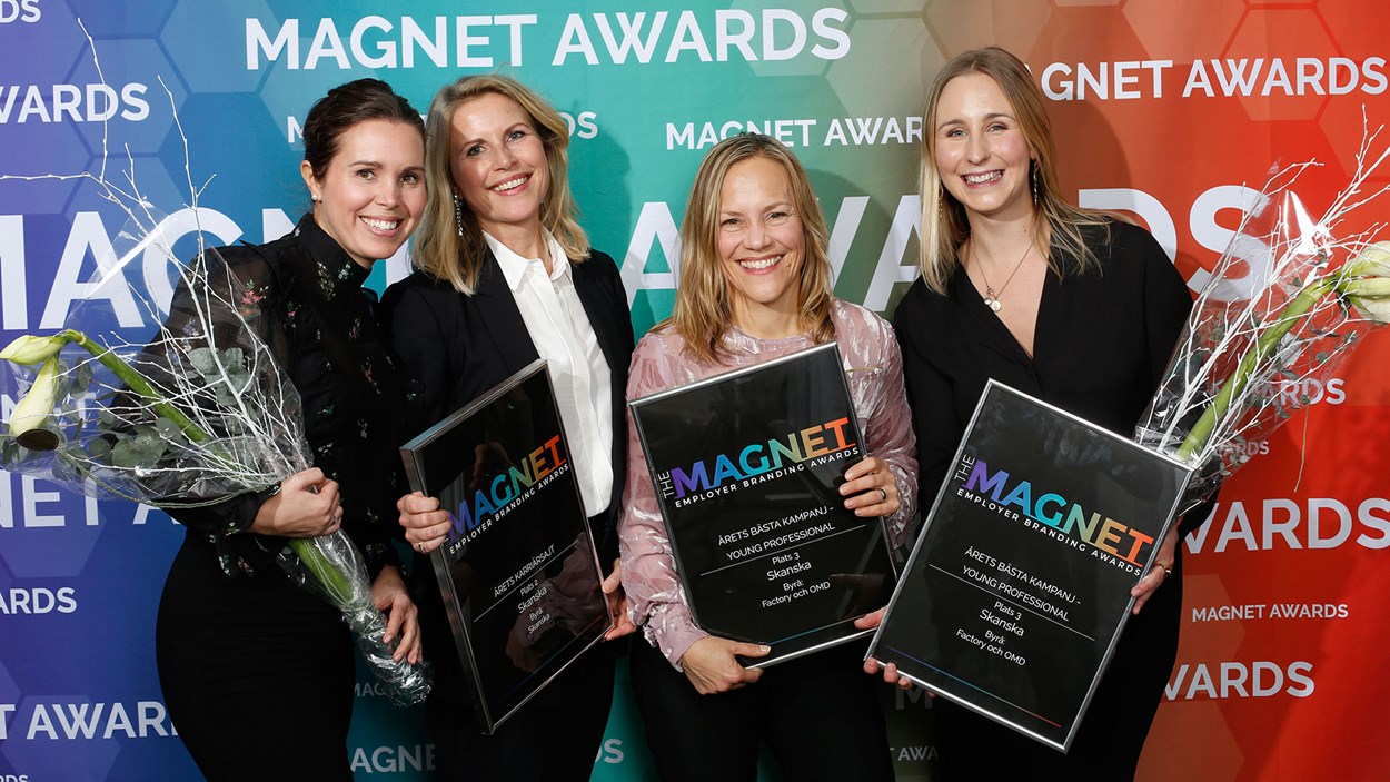 Två priser till Skanskas för Employer Branding på Magnet Awards 2017. Silver för karriärsidorna på skanska.se och brons för rekryteringskampanj för Young Professionals.