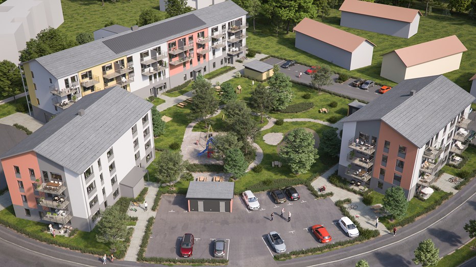 Hyresbostadsprojektet Soluppgången i Växjö. Bild: MK 3Design Studios Hyresbostadsprojektet Soluppgången i Växjö. Bild: MK 3Design Studios