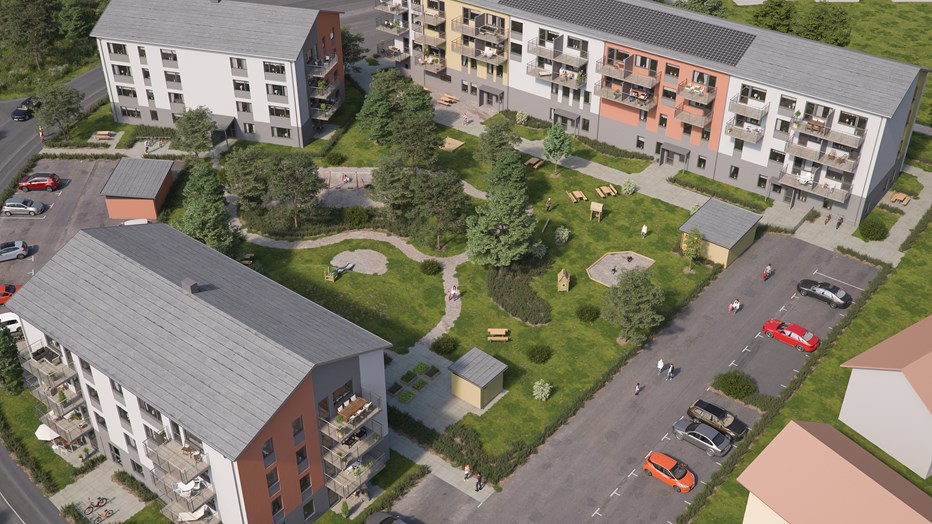 Hyresbostadsprojektet Soluppgången i Växjö. Bild: MK 3Design Studios Hyresbostadsprojektet Soluppgången i Växjö. Bild: MK 3Design Studios