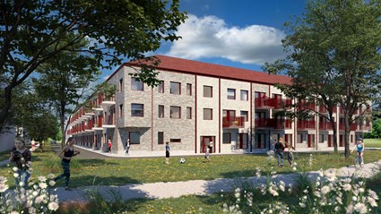 Skanska Hyresbostäders projekt Gåsen i Helsingborg. Bild: Arkitektlaget Skåne