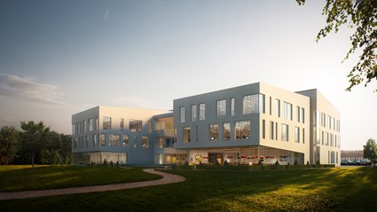 Hjärtat i Vattenfalls nya regionkontor är ett ljust atrium som binder samman de två arbetsflyglarna.