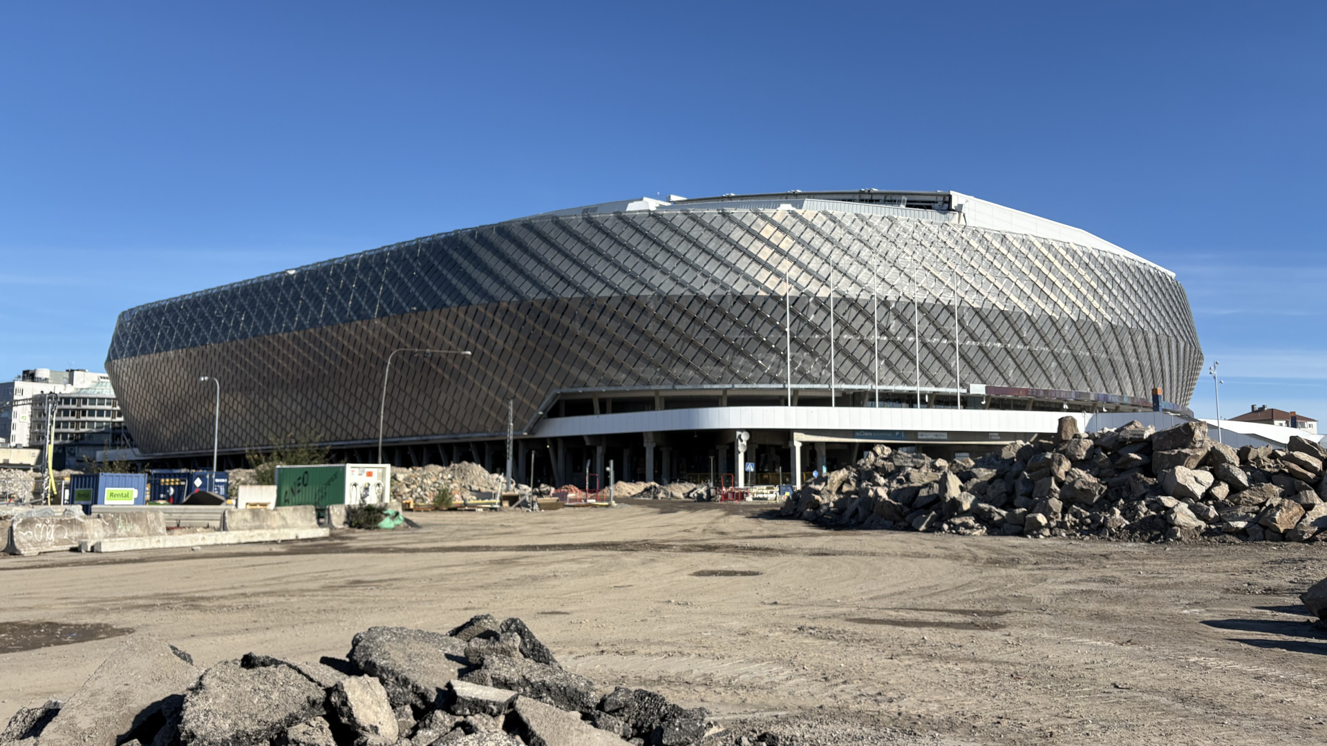 Översiktsbild av Slakthusområdet i Stockholm med pågående mark och anläggningsarbeten.