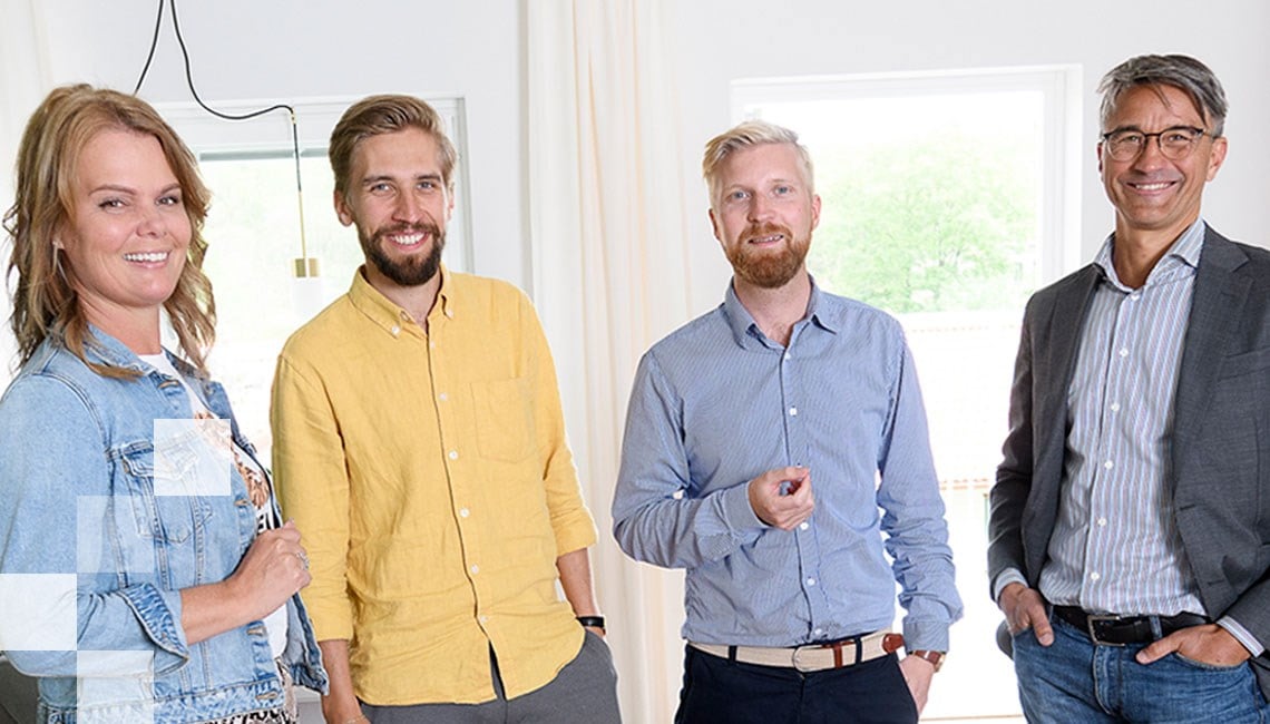 Lena Jadefeldt Slattery, Villa Ekeberg, Emil Eek och Daniel Månsson, Zynka BIM samt Jörgen Larsson, Skanska, samarbetar kring digitala lösningar.