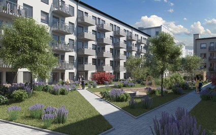 På kvarteret Scillas innergård planeras odlingar, gräsmattor och träd.