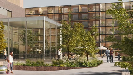För att värna om välmåendet får de boende tillgång till gröna innergårdar med utomhuskök, utomhusgym, boulebana och odlingslotter.