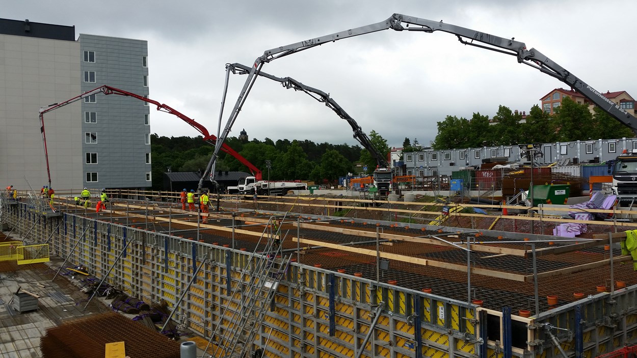 Byggplatsen när Akademiska sjukhuset i Uppsala byggdes