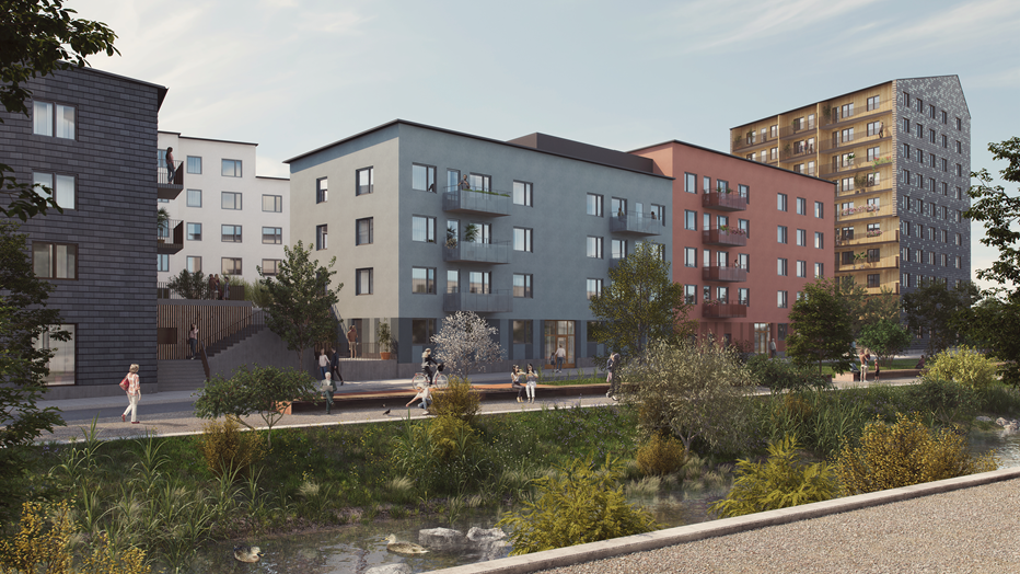Kvarteret Tora i Bromsten. Illustration: Fojab Bostäder i kvarterat Tora i Bromsten