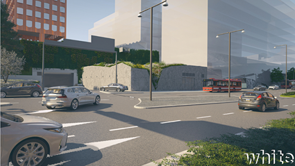 Teknikbyggnaden är en spännande och innovativ byggnad där funktionalitet och design kombineras. Visionsbild från White Arkitekter