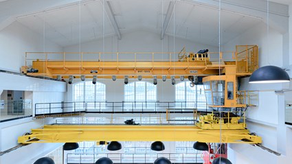 Old yellow crenes were left visible in the Conference centre.