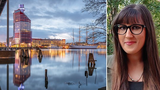 Aila Hirvonen Bremefors och vy över Lilla Bommen i Göteborg