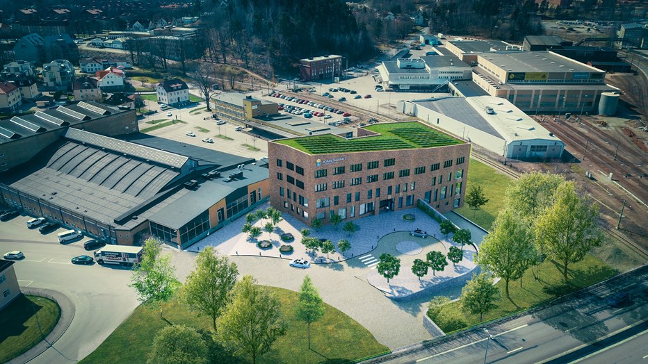 Tingsrätten får sedumtak. Borås Tingsrätt ovanifrån.