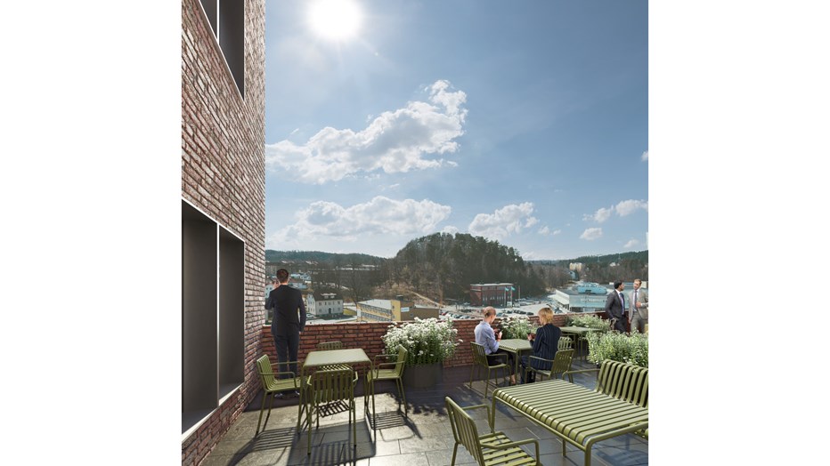 Tingsrätten får en härlig terrass som medarbetarna kan njuta av. Borås Tingsrätt terass