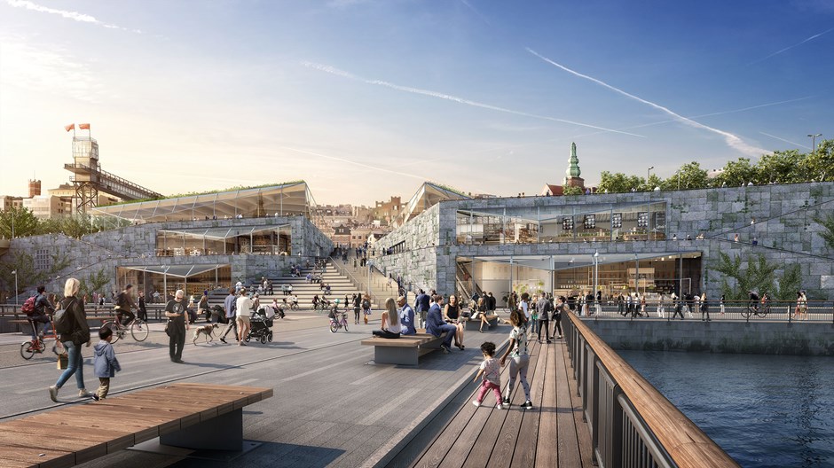 Rendering av hur Mälarterrassen i Slussen kommer att se ut när allt är klart.  