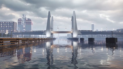 Brons signum, pylonerna monterades först på brostöden på norra sidan och sedan på södra sidan. Foto: Göteborgs Stad