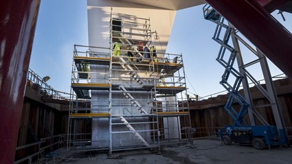 Work at one of the bridge pillars.