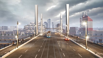 Hisingsbrons pylons were manufactured in Spain and lifted on site in July 2020. Photo: City of Gothenburg