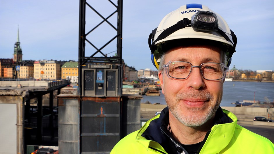 Patrik Mettävainio, en av skanskingarna som arbetar med Katarinahissen, Slussen