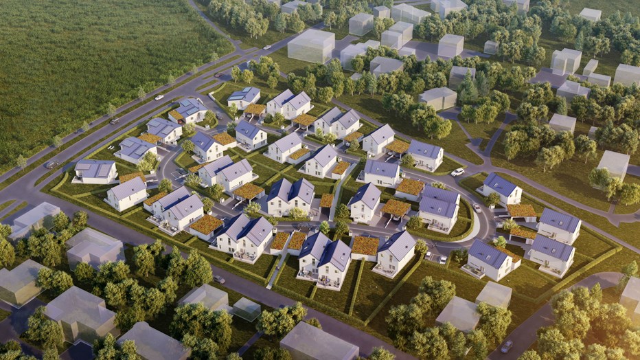 Det nya Kvarteret i Billdals Strandäng består av 35 bostäder i villor och parhus. Bild: Sweco Arkitekter Det nya Kvarteret i Billdals Strandäng består av 35 bostäder i villor och parhus. Bild: Sweco Arkitekter