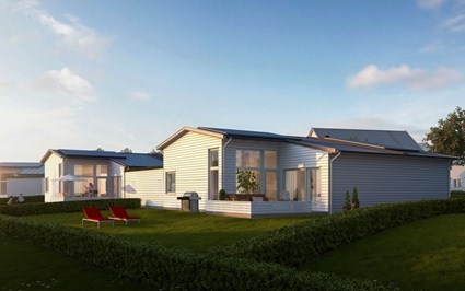 Fem av enplanshusen får solceller på taket som förser huset med energi. Bild: Sweco Arkitekter