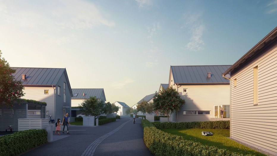 Vägen genom Billdals Strandäng ska påminna om en slingrande bygata. Bild: Sweco Arkitekter Vägen genom Billdals Strandäng ska påminna om en slingrande bygata. Bild: Sweco Arkitekter