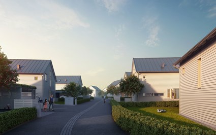 Vägen genom Billdals Strandäng ska påminna om en slingrande bygata. Bild: Sweco Arkitekter