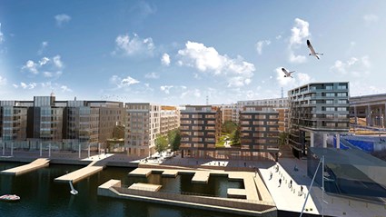 Fredriksdal bussdepå ligger i Hammarby Sjöstad, Stockholm.