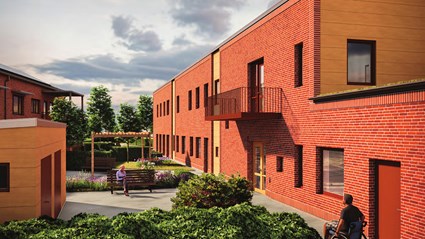 Innergården är utformad för gemenskap, aktivitet och vila i en grön miljö.