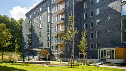 Brf Synvillans grönskande omgivningar.