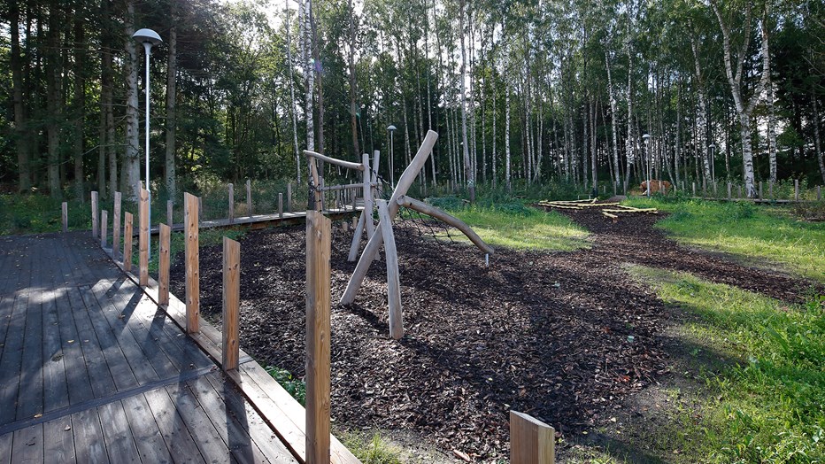 Intill skolgården finns en liten skog. Intill skolgården finns en liten skog.