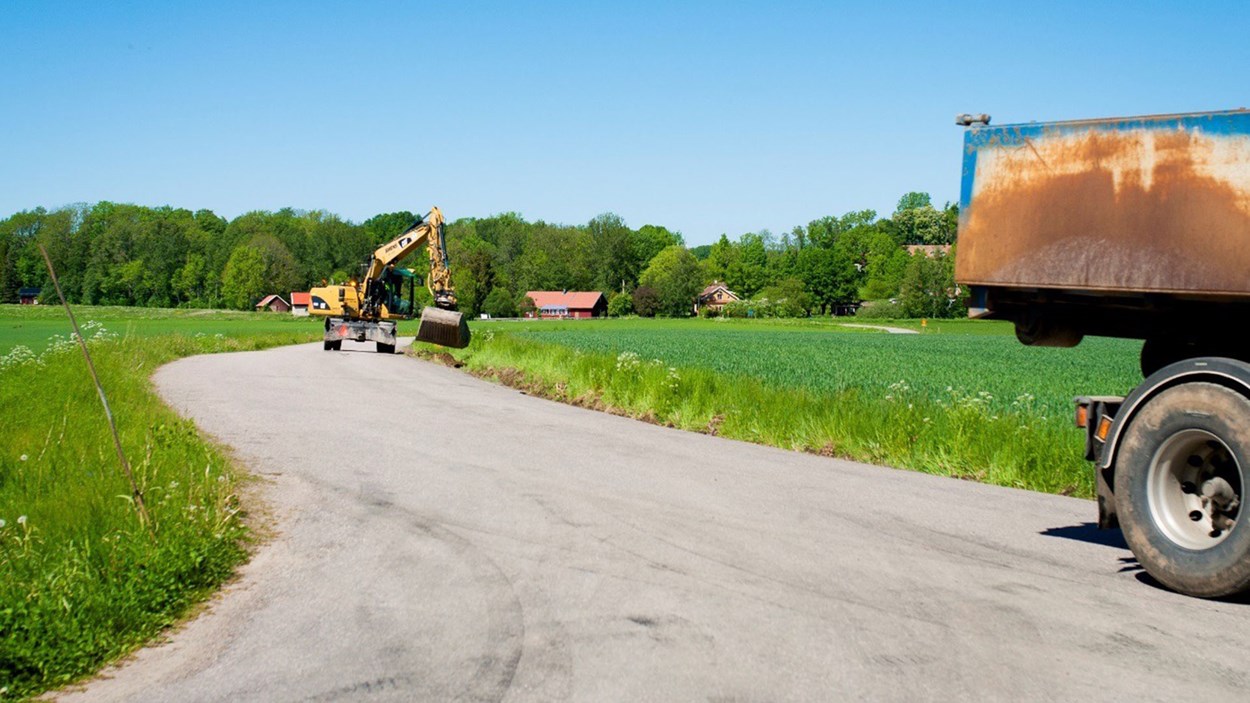 Excavator on a road