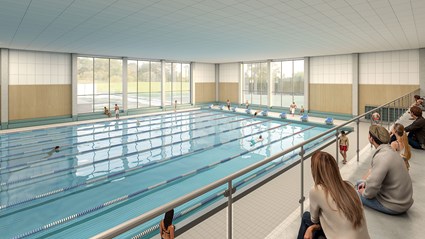 Den nya simhallen får en 50-metersbassäng med läktare.