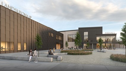 Torget framför simhallen och Landskrona IP blir en naturlig samlingsplats i rekreationsområdet Karlslund.