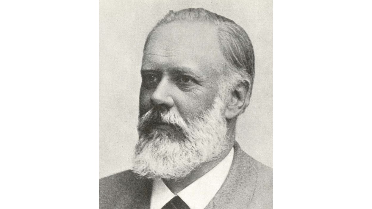 Svartvitt porträtt av Skanskas grundare Rudolf Fredrik Berg.