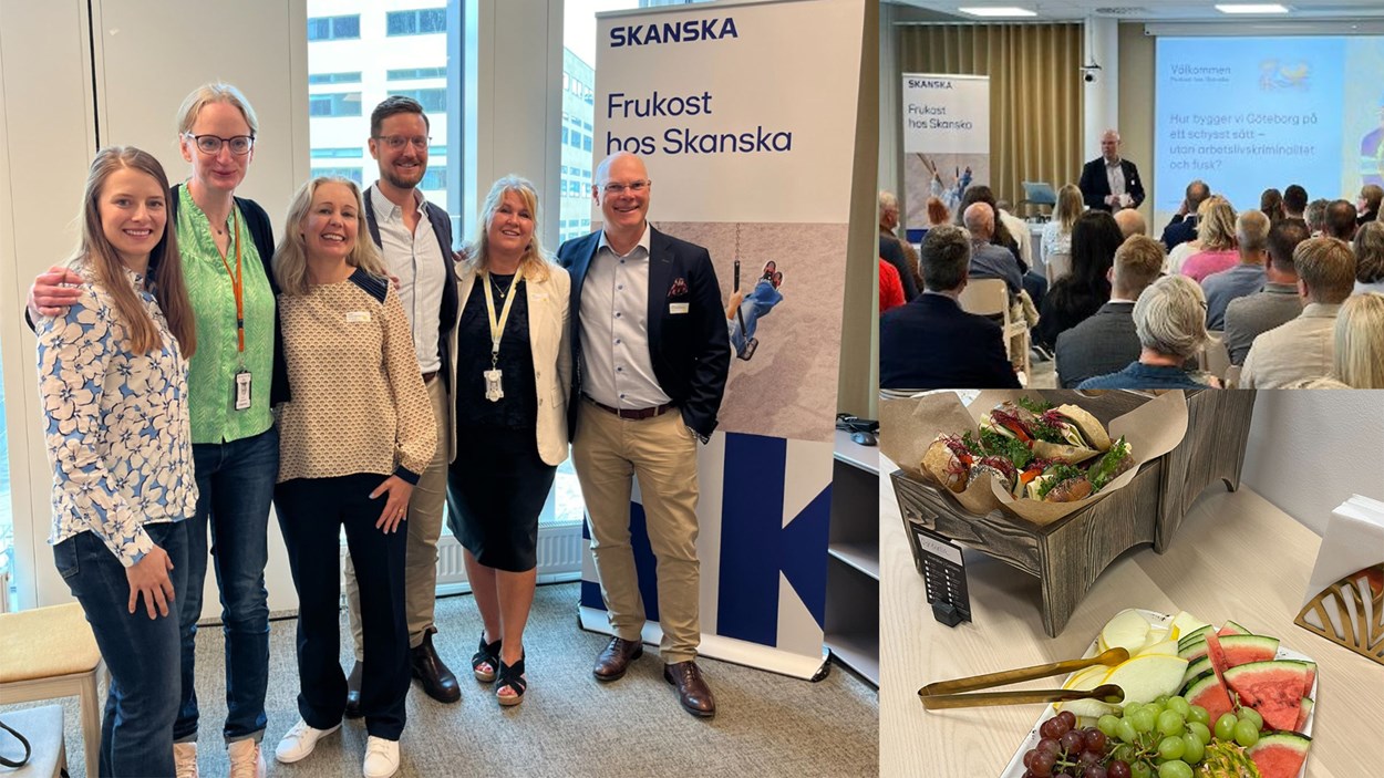Gruppbild på Josefin Persson, Skanska, Anna-Maria Saul, Skanska, Cecilia Strandberg, Göteborgs Stad, Elias Olofsson, Egnahemsbolaget, Petra Sedelius, Byggföretagen och Per-Anders Ericsson, Skanska.