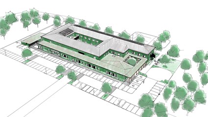 Vårdlokalerna byggs på platsen för tidigare Norrlidshemmet. Illustration: Studio Ekberg