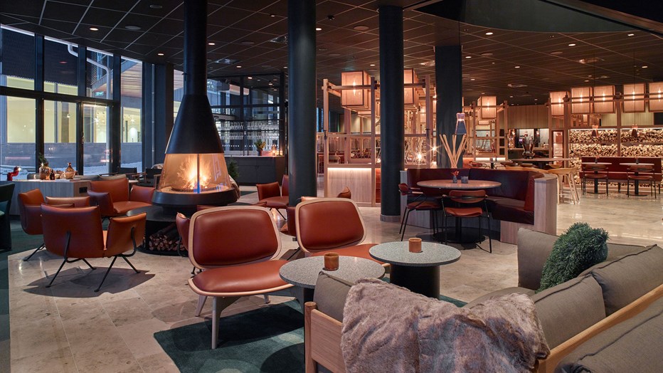 Besökarna möts av en gemytlig och ombonad miljö. Foto Scandic Interiör hotell.