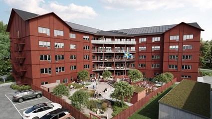 Innergården vid SÄBO Haraldsbo är utformad som en hälsofrämjande miljö med odling, samvaro och aktivitet året runt.