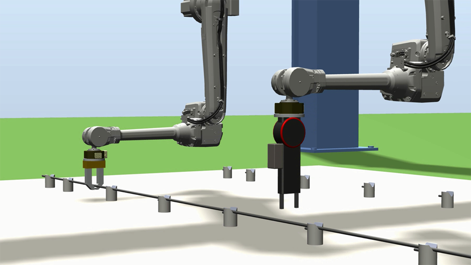 Ett program gör om cad-modellen av armeringskorgen till ett styrprogram för robotarna. Robotdalen, Eskilstuna.