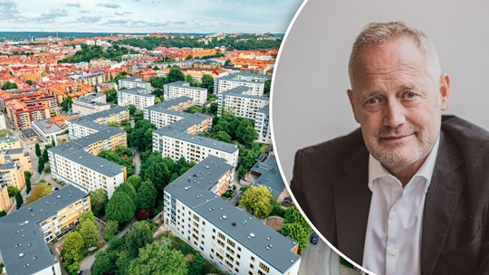 Kollagebild med bostadsområde i Göteborg och Patrik Andersson, vd på Business Region Göteborg.