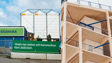 Under det högresta tältet mitt i city pågick bygget av Växjö station och kommunhus. Den torra arbetsplatsen möjliggjorde bra och tidsbesparande logistik.