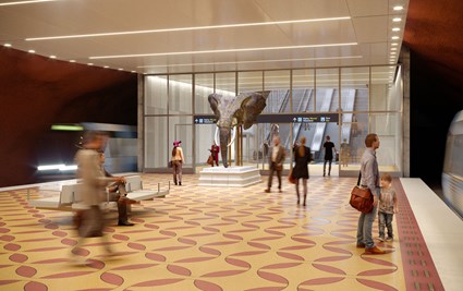 Vision av Nacka tunnelbanas plattform. Rendering av Region Stockholm och Sweco