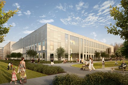 Skanska uppför en ny vårdbyggnad på Huddinge sjukhus bestående av fyra våningsplan.