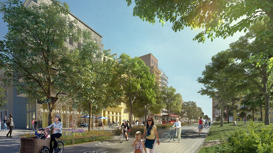 Pedestrians and cyclists are given priority in the new neighborhood. Pedestrians and cyclists are given priority in the new neighborhood.