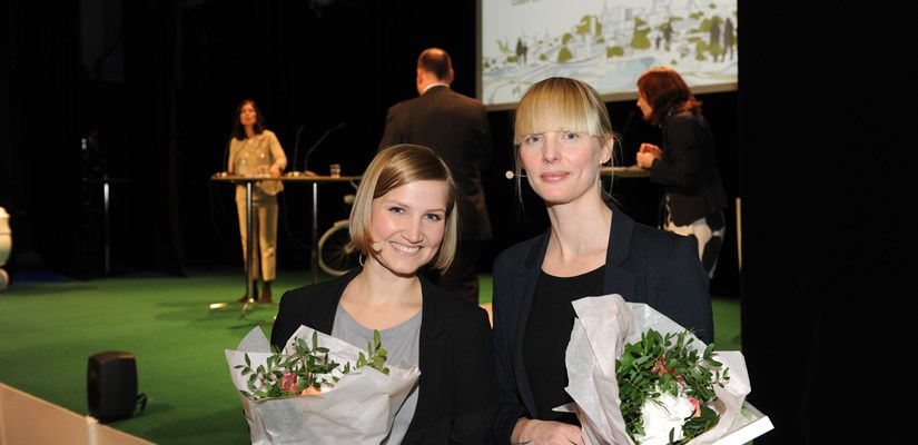 Saara Franzelius och Jenny Ackemar, vinnare av Skanskas studenttävling Saara Franzelius och Jenny Ackemar, vinnare av Skanskas studenttävling
