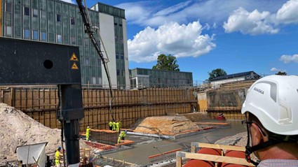 Casting concrete during the first phase of the project.
