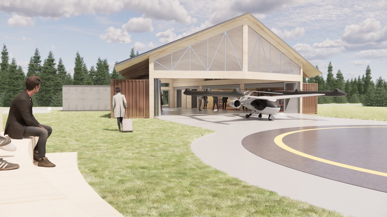 Skiss över konceptflygplats för drönare i Skellefteå