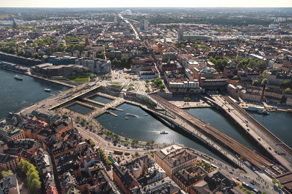 Flygbild över Slussen, Stockholm